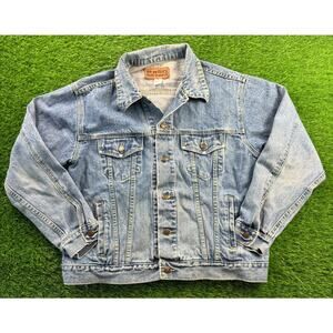 Reliq Denim Jacket Men’s L Vintage Jean Trucker 100% Cotton Faded Light Wash 90s